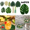 60pcs Artificial Tropical Palm Leaves Hawaiian Luau Party Summer Jungle Theme Party Decoration Wedding Birthday Home Table Decor 211216