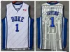 Mens Duke Blue Devils 1 Kyrie Irving College Basketball Jerseys Vintage Blanc Blue Black Shirts cousus SXXL6072740