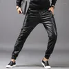 Мужские брюки Tsingyi Moto Biker Faux кожаные мужчины Joggers Harem Bags Haulastal талия на молнии карманы черная улица Slim Fit одежда1