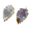 Pozłacane grotów Druzy Drusy Gemstone Losowe Kolor Wisiorek Nieregularny Naturalny Kwarcowy Agat Geode Crystal Cluster Kamień Włócznia Strzałka Głowy Punkt Wisiorki Charms