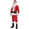 Christmas Santa Claus hat +top +pants +belt + fake beard 5PCS Adult Men Suit Cosplay Red Outfit Costume Fancy Dress