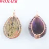 Wojiaer Natural Quartz Opal Stone Rose Gold Handmade Tree of Life 랩핑 드롭 펜던트 목걸이 모양 Crystal Reiki Bo901