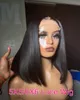 Perruque Lace Closure Wig brésilienne Remy lisse 4x4, cheveux humains courts, pré-épilés avec cheveux de bébé, densité 150, pour femmes noires