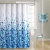 Floral Fabric Bathroom Shower Curtain with Plastic Hooks Waterproof Flower Curtains Blue LJ201130