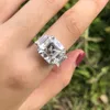 Pansysen Charms 12mm Square создан кольца драгоценного камня Moissanite Aquamarine для женщин 925 Стерлинговое серебро Свадьба свадебные украшения J0112