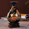 Neue chinesische stil vase jingdezhen schwarz porzellan kristall glaze blume vase wohnkultur handgemachte glänzende famille rose vasen lj201208