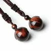 Fashion 16MM Tiger Eyes Beads Pendant Necklace Long Braided Rope Necklaces Adjustable Natural Stone Bracelet Jewelry