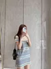 Women Casual Kleid gestrickt für Frühlings Sommer -Outwear -Stil mit Buchstaben Lady Slim Kleider Tees Hemd gestreifte Rocktife