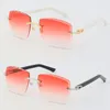 Rimless Man Woman Frames 3524012-A Original Marble White Plank Sunglasses Fashion High Quality Carved lenses Glass Unisex 18K Gold330n