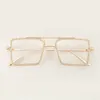 Fashion Square Eyeglasses Frame With Full Rhinestones Flat Mirror Anti-blue Light Metal Glasses Gold And Silver