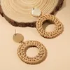 Bohême femme rond creux tissé à la main boucles d'oreilles pour femmes Boho dames mode vigne rotin goutte boucle d'oreille bijoux cadeaux