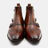Hot Sale-Men Boots Custom Handmade Patina brown breathable square captoe buckles zipper mackay stitching