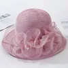 Ploermin Organza Sun Hats Women Flower Summer Wedding Caps Female Elegant Floral UV Church Hats New Fashion Y200602