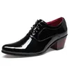 Men Dress Wedding Shoes Glossy Leather 6cm High Heels Fashion Pointed Toe Heighten Oxford Shoes Party Prom