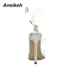 Aneikeh New Summer sandales femmes Boucle Sangle Luxueux Chaîne En Cristal Bleu Transparent PVC Talon Haut Bout Ouvert Sexy Sandales Chaussures 1010