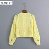 Zevity women Fashion Floral Embroidery Twist Crochet Cropped Knitted Sweater Lady hollow out casual pullovers chic tops S343 201222