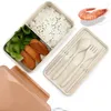 960 ML Portable Healthy Material Lunch Box 1 Layer Wheat Straw Bento Boxes Microwave Dinnerware Food Storage Container Foodbox T200710