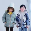 Children Winter Reversible Down Jacket Boys Camouflage Cartoon Dinosaur Hooded Coats Kids Fashion Warm White Duck Down Outwear 201102