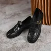 Sapatos lisos femininos Cabeça redonda casual e cinto fivela romana preto 2 9