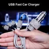 Chargeur de voiture double USB pour téléphone portable tablette GPS chargeur rapide cristal diamant 3 fil de ligne de données dans l'allume-cigare