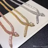 Luxury Fashion Lady Brass Full Diamond Scales Green Eyes Zircon Serpent 18K Plated Gold Neckoels Chokers 3 Color6954065