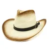 Unisex Braun Sprühfarbe Normalpapier Stroh Western Cowboy Hüte Gürtelschnalle Dekorieren Männer Frauen Breite Krempe Sonnenkappen Strand Schatten Hut Sombrero