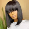 Curto Bob Brazilian Human Human Wig com franja Fringe Máquina completa tornada sem gleless para mulheres negras retas virgens