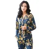 Vårens höstpyjamas bomull plysch lady hemkläder kvinnor pyjamas set plus size blommor tryck kvinnor pajamas marin lyxiga loungewear 201217