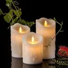 Set mit 3 flackernden, flammenlosen Säulen-LED-Kerzen, ferngesteuertem Timer, beweglichen, tanzenden, geschmolzenen Kanten, Hochzeit, Weihnachtsfeier, Bernstein, Y200109