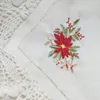 Set of 12 Handkerchiefs White Linen Fabric Cloth Wedding Hankies Hemstitched Border Embroidery Floral Hanky 13x13 inch