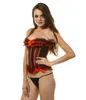 Vrouwen Sexy Satijn Kant Corset Lingerie Set Lint Boog Slanke Bodyshaper Overborst Lace Up Bustier Cincher Red H2176