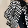 Kurtki damskie Plaid Tweed Women O Neck Długie rękawie biuro dama wełny płaszcze jesienne zimowe zniszczenie vintage koreańska elegancka moda