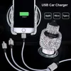 USB-autolader voor mobiele telefoon Tablet GPS Crystal Diamond Data Kabel Telefoon Houder Klantgericht