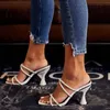 Kcenid Slip sur pantoufle à la mode talons de coupe blanc bleu femmes chaussures d'été sandales à sangle élégante dames tongs de plage Y200628