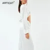 Articat Sexy V-Neck Drawstring Maxi Dresses For Women Casual Long Sleeve Bodycon Dress Female Elegant Hollow Out Party Dress 200928