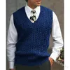 Moda Masculina WEPBEL Sólidos Casual Cor Slim-Fit Sweater Vest mangas V-neck Quente malha Vest Outono e Inverno