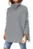 女性タートルネック特大セーター秋の長いバットウィングスリーブこぼれた裾チュニックプルオーバーセーターニットトップス