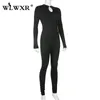 WLWXR الخريف 2020 الأسود bodycon طويلة الأكمام بذلة النساء التمويه مشد قطعة واحدة ملابس السيدات رومبير المرأة بذلة الإناث