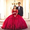 Escuro Vermelho Lantejoulas Rendas Bola Doce 16 Vestidos Com Envoltórios Strapless Lace-Up Tule Princesa Quinceanera Vestidos Vestidosds de Festia formal