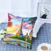 5D Perceuse ronde partielle DIY Diamant Peinture Paysage Tour Eiffel Coussin Coussin Taie d'oreiller Décor Chambre Art Mosaïque Point De Croix 201202