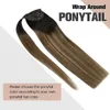 Balayageの人間の髪の髪Ponytailのバージンブラジルのラップ周りのクリップ周辺のクリップのエクステンションスリックストレートハイライトレミーPNYTAIL髪