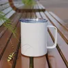 10oz sublimation seamless coffee mug with lid straw stainless steel blank white camping cup sublimated Vacuum Insulated Drinking tumbler with handle 25pcs/case