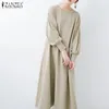 Casual Long Puff Sleeves Robe Femme Women's Solid Round Neck Vestidos Fashion Autumn Ladies Midi Calf Dress Oversized 5XL1