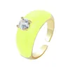 2022 Ins Color Rainbow Fashion Rings for Women Finger Jewelry Clear Cz Colorful Neon Enamel Open Adjusted Dome Ring310f