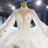 Cristalli di lusso Pizzo Ricamo Ball Gown Abiti da sposa Maniche lunghe Collo alto Puffy Princess Church Abiti da sposa Arabia Saudita Dubai Vestidos De Novia AL9996