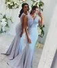 2020 Sky Blue Mermaid Bridesmeisje Jurken Plus Size V-hals Maid of Honour Jurk Aanpassen Party Prom Toga's Goedkoop