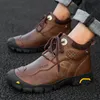 Cuir véritable hommes automne hiver chaud en peluche bottes de travail cheville bottes d'équitation travail en plein air bottes de neige hommes Oxs chaussures Y200915