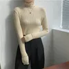 女性のセーターのエイリアンキティボトムリングソリッドモックネックプルオーバージャンパー女性2021スリムフルスリーブカジュアルすべてのマッチ秋暖かいニット