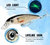 LED Mini Minnow Jerk Isca Twiching Lures de Pesca Elétrica para Pike Wobblers Bass Swimbait Jerkbait Luz Recepção Dura Trolling