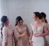 Jewel Neck Country Boho Düğün Konuk Nedime Elbise Mütevazı Artı Beden Dantel 2020 Yüksek Düşük Yarım Kollu Onur Gowns Forma261a
